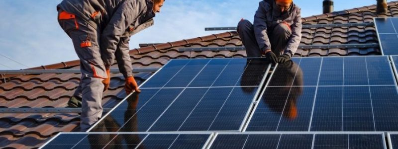 Installing,A,Solar,Cell,On,A,Roof.,Solar,Panels,On